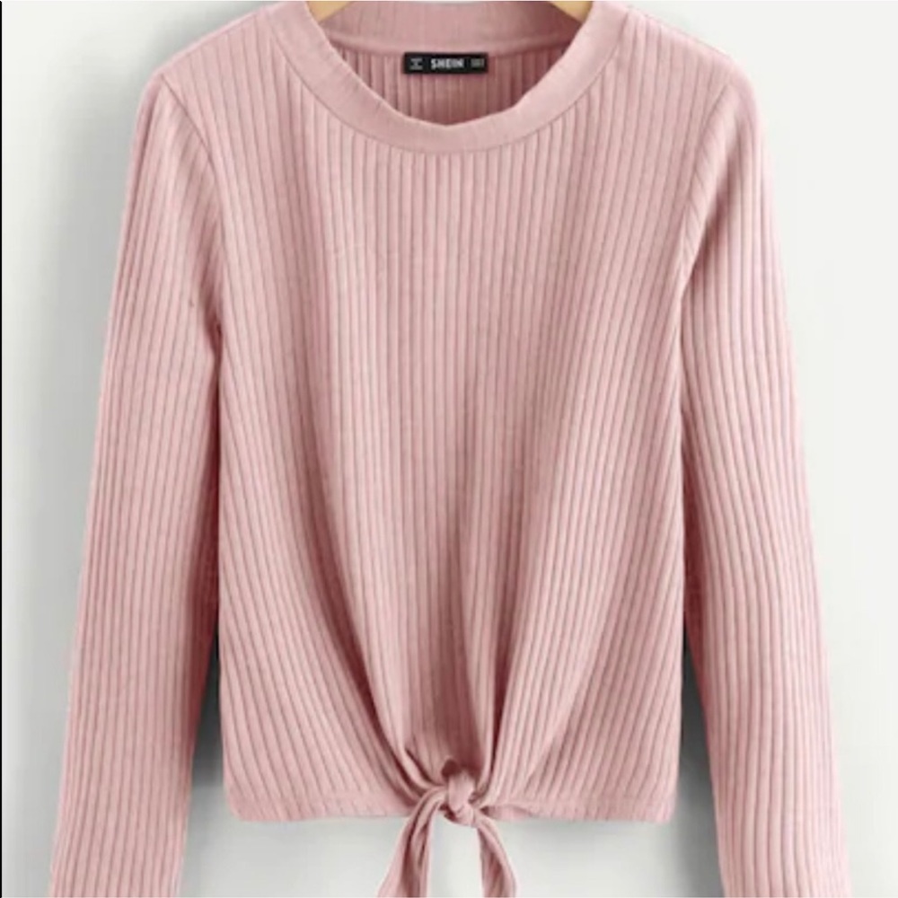💕NWOT Knotted Ribbed Pink Long-sleeve💕